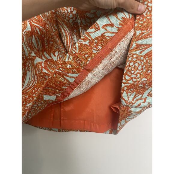Etcetera Orange Blue Leaf Floral Safari Pleated Knee Length Skirt Size 4 - Picture 5 of 6